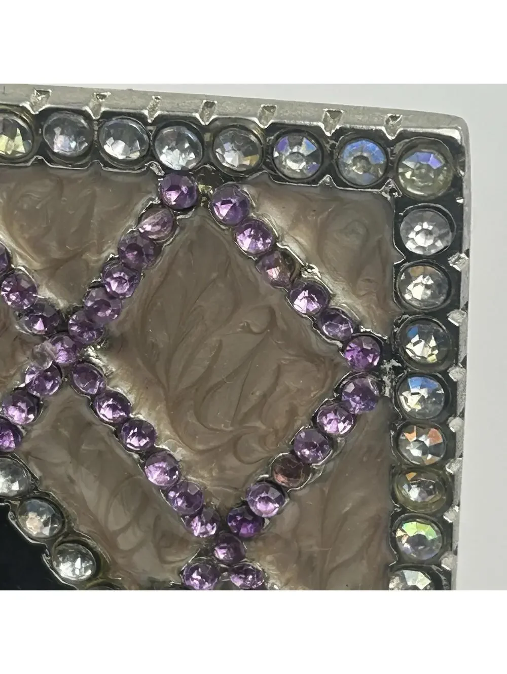 VTG Purple Enamel Lattice Jeweled Swivel Mirror Ornate Vanity Tabletop